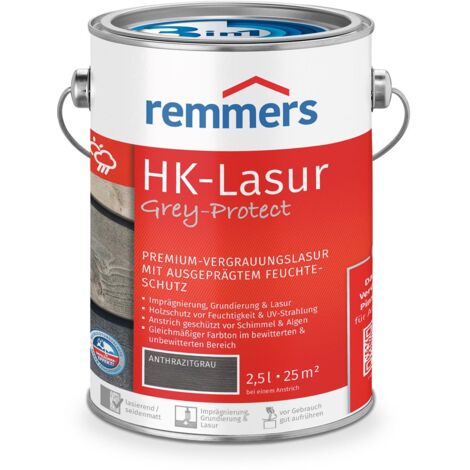 Remmers HK-Lasur 3in1 Grey-Protect anthrazitgrau, 2,5 Liter, Holzlasur für Vergrauung außen, 3 Holzschutz Produkte in einem, Feuchtigkeit- und UV-Schutz