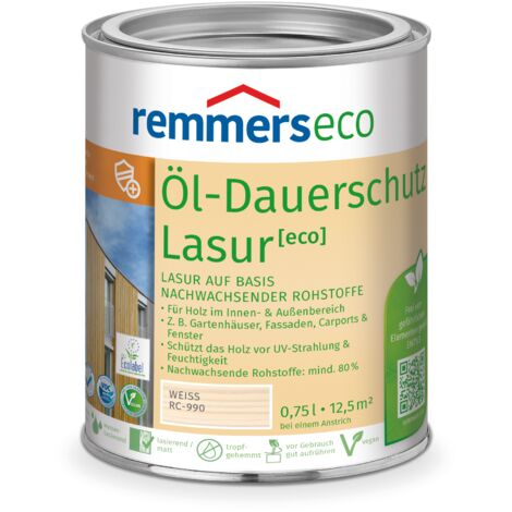 Remmers Öl-Dauerschutz-Lasur [eco] weiß, 0,75 Liter, Öko Holzlasur für innen und außen, ökologisch, nachhaltig, vegan, bienenverträglich