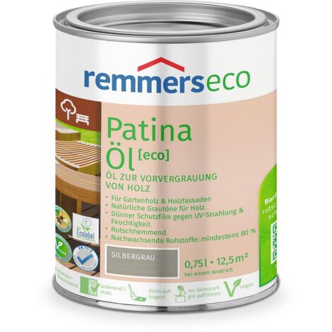Remmers Patina-Öl [eco] silbergrau, 0,75 Liter, nachhaltiges Holzöl grau, innen und außen, vegan, rutschhemmend, natürliche Grautöne für Holz