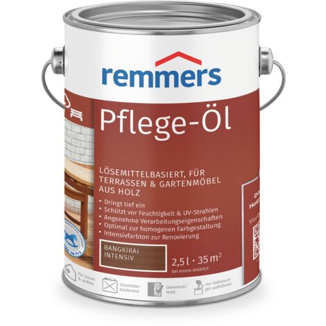Remmers Pflege-Öl bangkirai intensiv, 2,5 Liter, Holzöl für Holz innen und außen, wasserabweisend, wetterfest, für Gartenmöbel und Holzterrassen geeignet