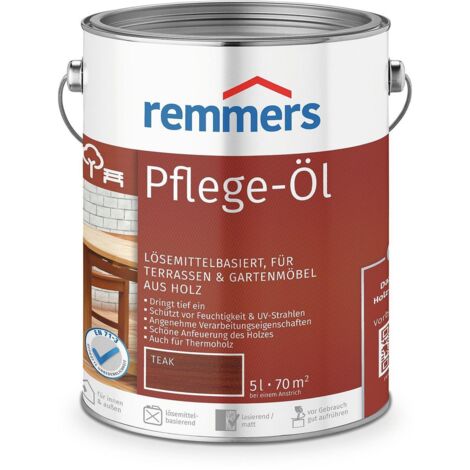 Remmers Pflege-Öl teak, 5 Liter, Holzöl für Holz innen und außen, wasserabweisend, wetterfest, für Gartenmöbel und Holzterrassen geeignet