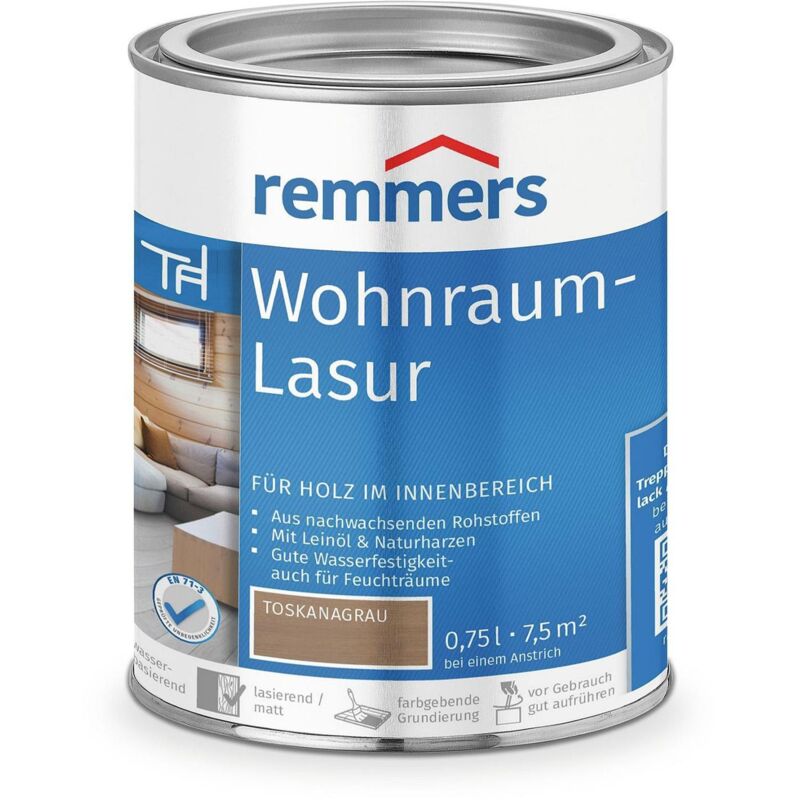 Wohnraum-lasur Toskanagrau, 0, 75 Liter, Holzlasur Innen, Für Möbel, Böden, Innentüren Und Treppen Geeignet, Mit Abperleffekt - Remmers