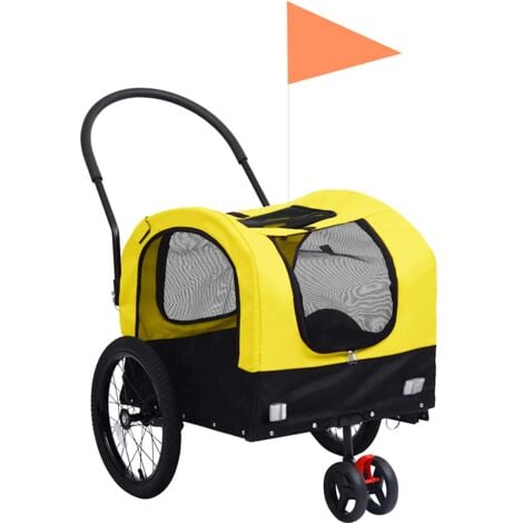 Remolque bicicleta mascotas carrito 2 en 1 amarillo y negro