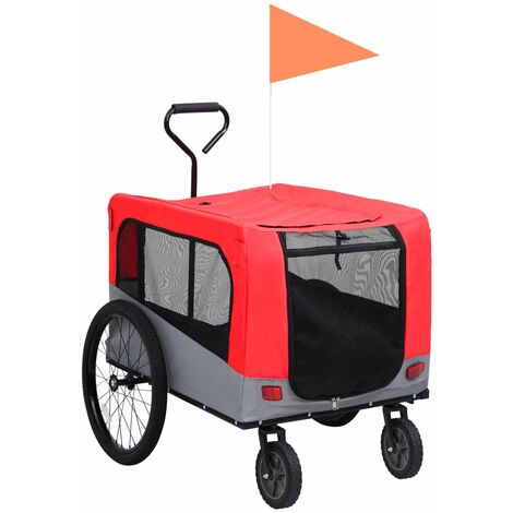Remolque carro de bicicleta mascotas 2 en 1 rojo y gris