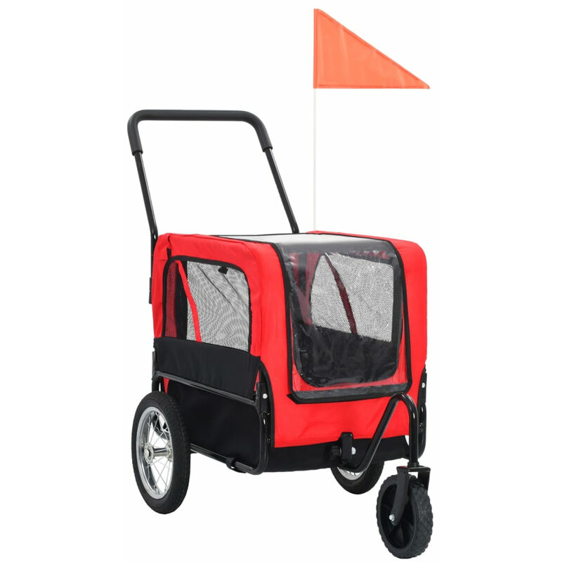 

Remolque de bicicleta de mascotas y carrito 2 en 1 rojo y negro