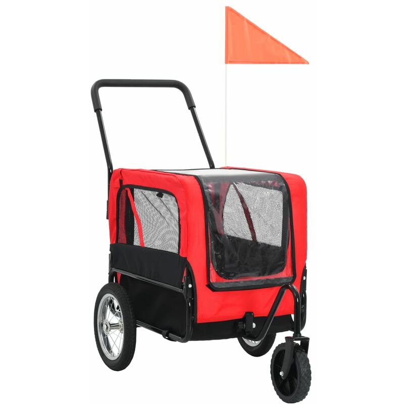 

Remolque de bicicleta de mascotas y carrito 2 en 1 rojo y negro