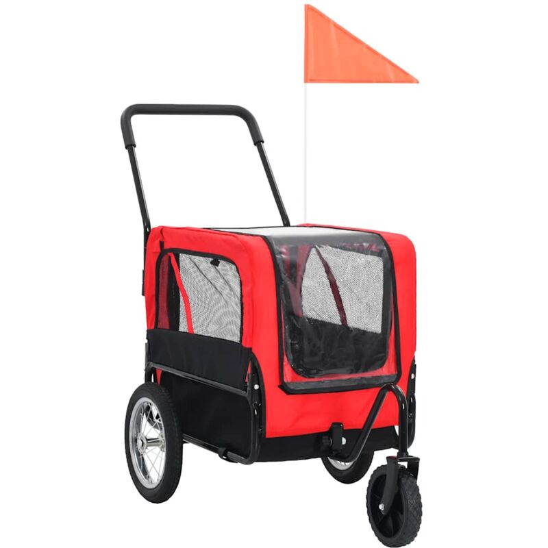 

vidaXL Remolque de bicicleta de mascotas y carrito 2 en 1 rojo y negro - Rojo
