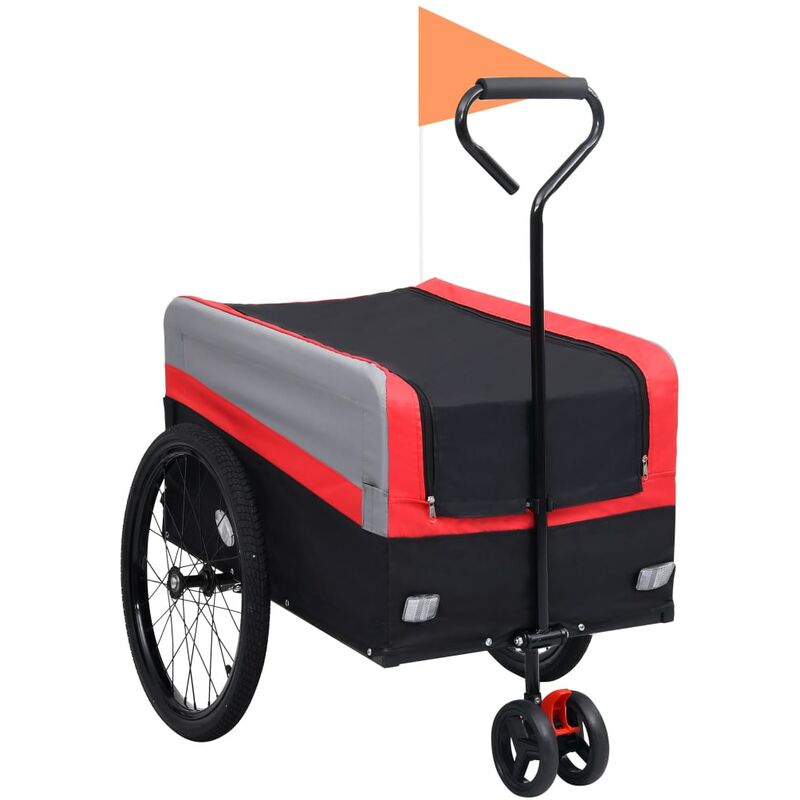 

vidaXL Remolque y carrito de bicicleta XXL 2 en 1 rojo gris y negro - Negro