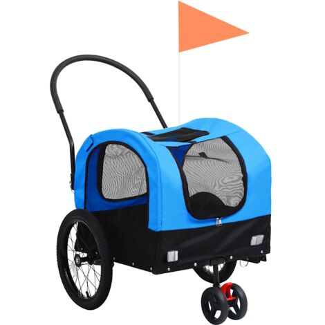 Remolque de bicicleta para mascotas cochecito 2 en 1 azul negro