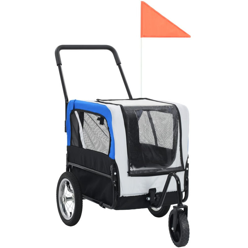 

Remolque de bicicleta para mascotas y carrito 2-en-1 gris azul