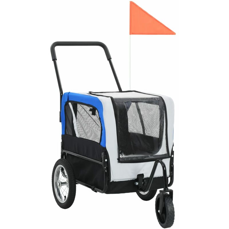 

Remolque de bicicleta para mascotas y carrito 2-en-1 gris azul