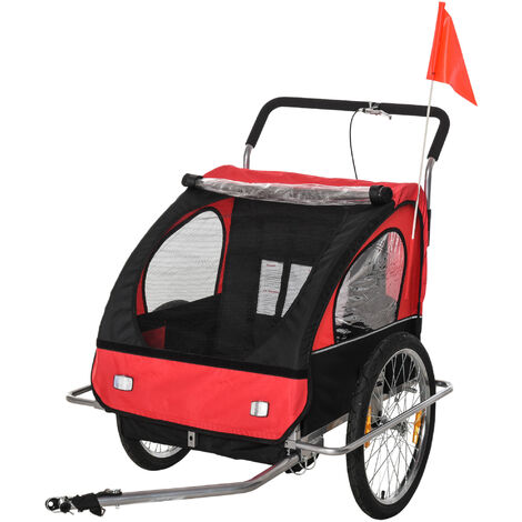 Remolque de Bicicleta para Niños de 2 Plazas Rojo