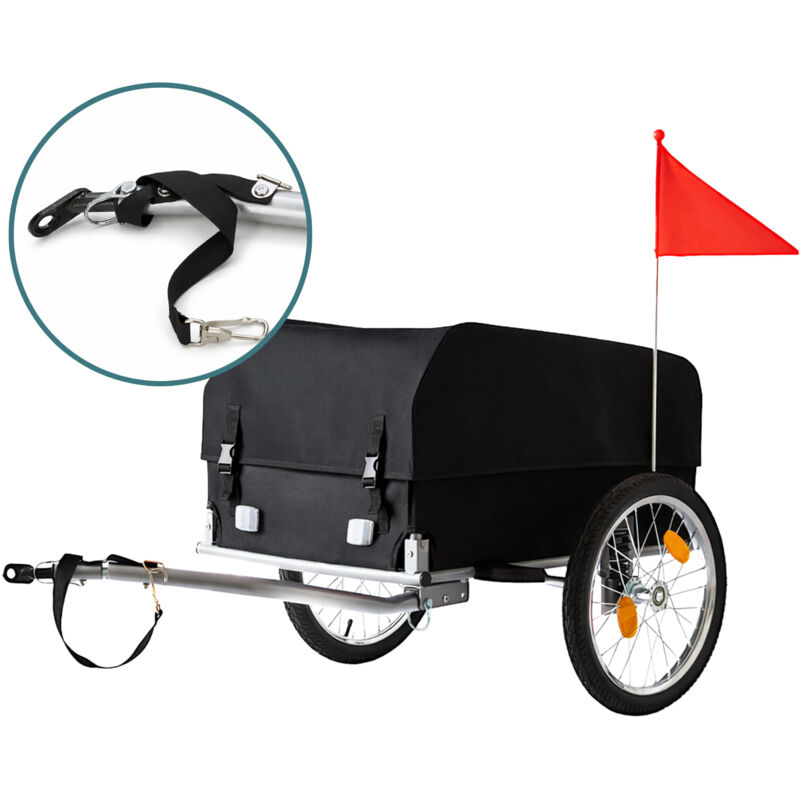 Remolque para bicicleta Relaxdays, plegable, 120 L, cubierta impermeable, banderín, HBT: 59 x 124 x 69 cm, negro