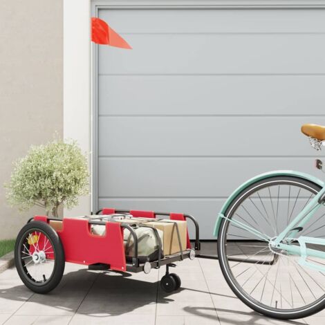 Remolque para bicicletas hierro y tela Oxford rojo