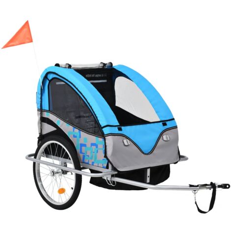 Remolque para bicicletas y cochecito 2 en 1 azul y gris
