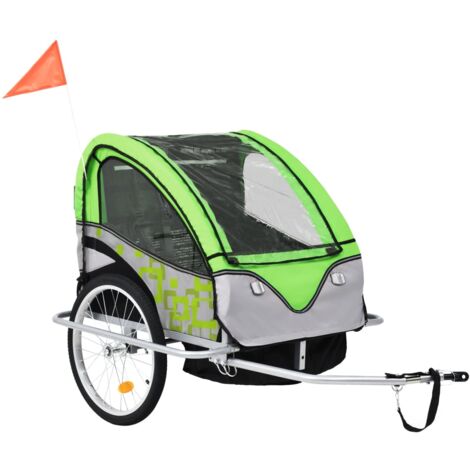 Remolque para bicicletas y cochecito 2 en 1 verde y gris