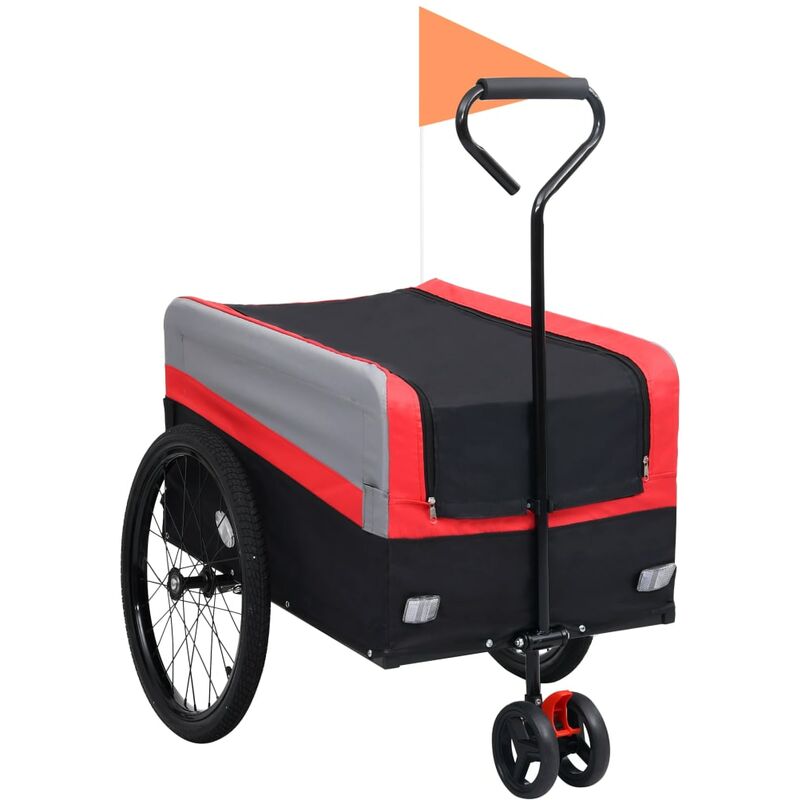 

Remolque y carrito de bicicleta XXL 2 en 1 rojo gris y negro