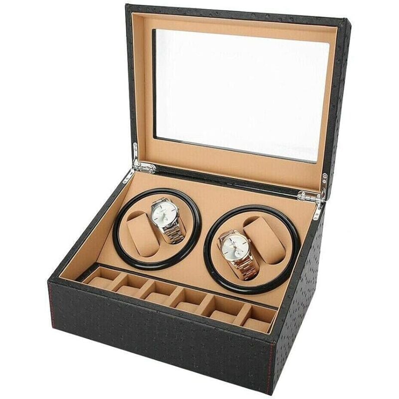 Senderpick - Remontoir 2 moteurs, cuir, affichage 4 + 6 montres, boîte automatique