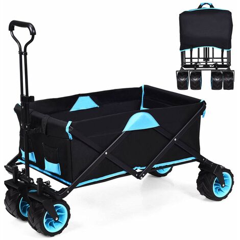 Remorque à Main Pliable à 4 Roues Bleu+Noir en Oxford Charge 50KG avec Sac d’Isolation Thermique