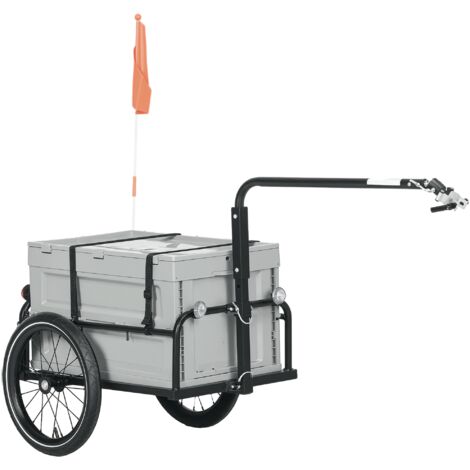 Remorque à vélo avec coffre de rangement amovible et pliable de 65L, réflecteurs de sécurité, charge max. 40KG, gris