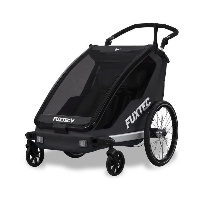 Remorque vélo en noir Fuxtec Sport Cruiser - charge max. 45kg, 2 ceintures 5 points, Enfants Poussette Pliable