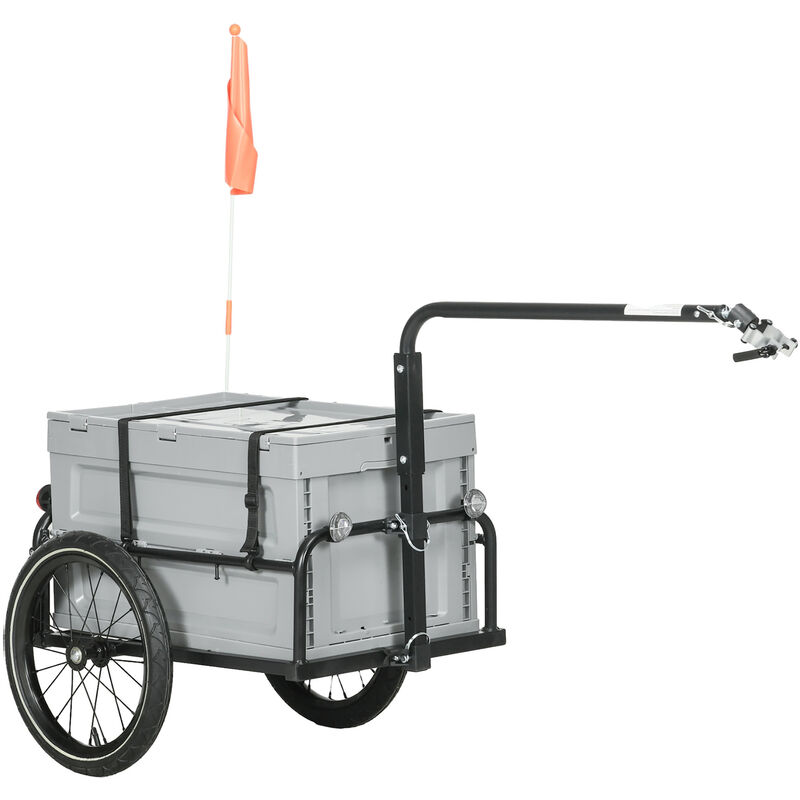Remorque chariot à vélo avec coffre de rangement amovible pliable 65L - Gris