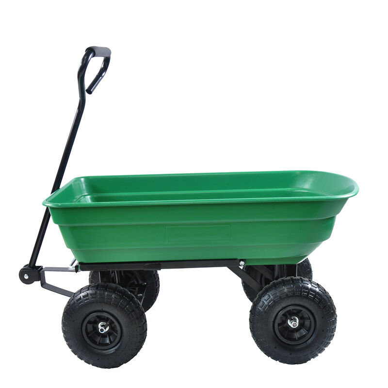 Remorque chariot de jardin avec benne en polyéthylène avec châssis en acier 10 pouces capacité de 300 livres benne de 75 litres pneumatique vert