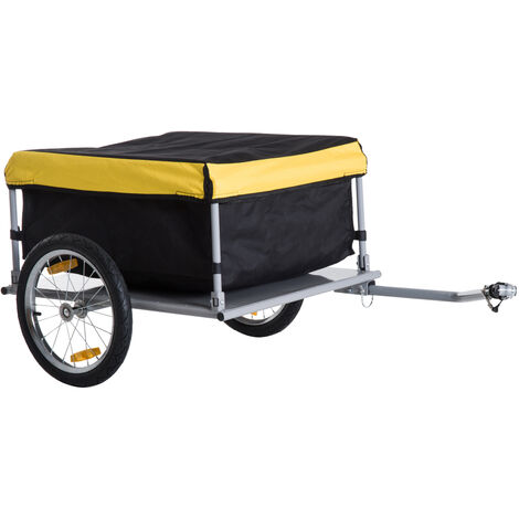 Remorque de transport vélo cargo barre d'attelage incluse housse amovible 4 réflecteurs charge max. 40 Kg noir jaune