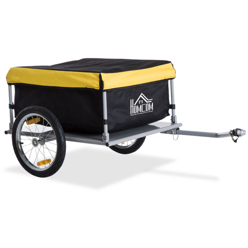 Remorque de transport vélo cargo barre d'attelage incluse housse amovible 4 réflecteurs charge max. 40 Kg noir jaune - Noir Jaune