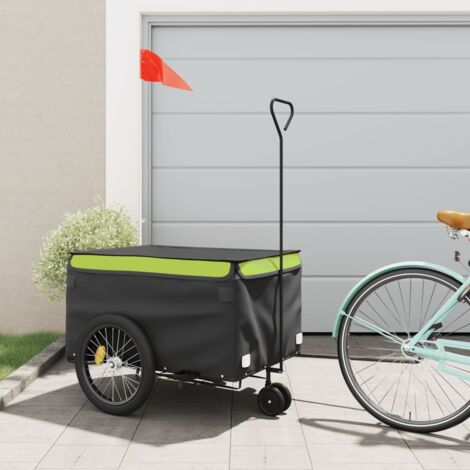 Remorque de vélo noir et vert 45 kg fer vidaXL