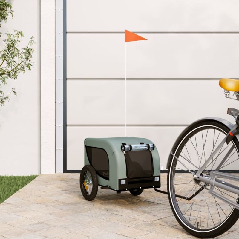 Remorque de vélo pour chien gris et noir tissu oxford et fer Remorque de vélo pour chien gris et noir tissu oxford et fer