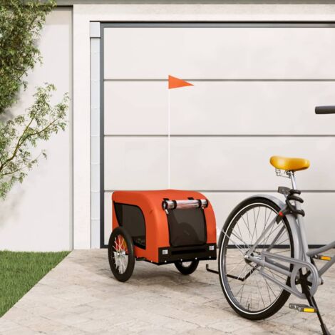 Remorque de vélo pour chien orange et noir tissu oxford et fer
