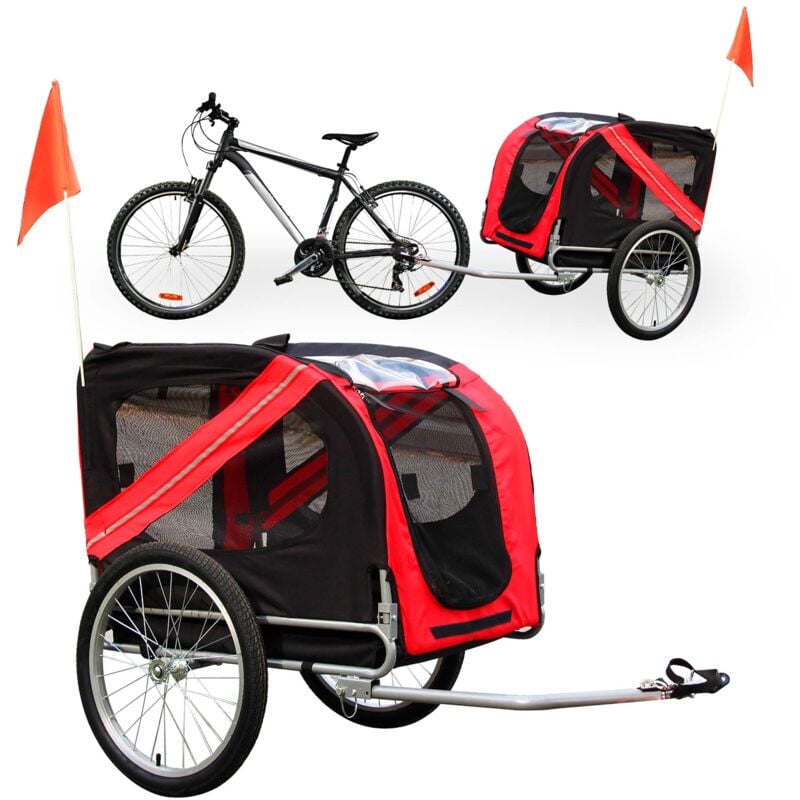 Fudajo - Wiltec Remorque de vélo pour chien, 2200 x 700 x 780 mm, Rouge noir, capacité 40 kg, Poussette à attelage embrayage rotatif de sécurité,