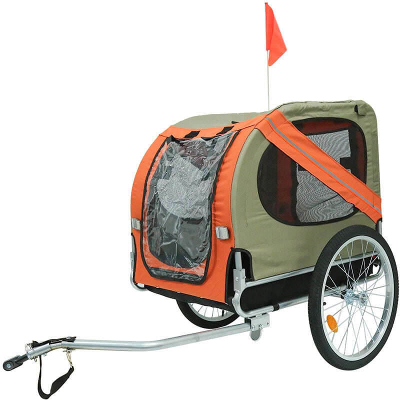 Aqrau Remorque vélo pour Chien, Pet Bike Trailer Foldable, Réflecteurs Drapeau, Max. 30 Kg Orange