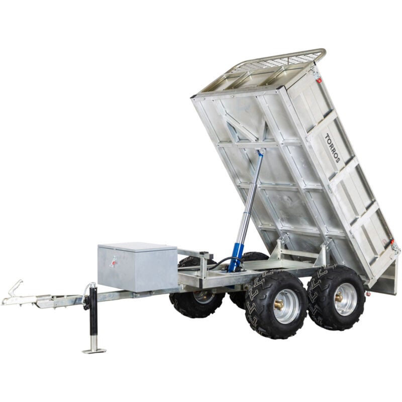 Torros - Remorque double essieux 4 roues 1400kg benne galvanisée basculante hydraulique 2000x1170x400mm AHR1400H