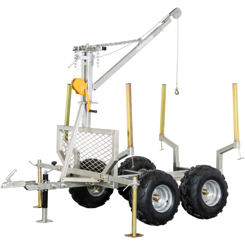 Torros - Remorque forestière double essieux 4 roues 1400kg 1800-2650x1300x1000mm avec grue de levage AHR1400W