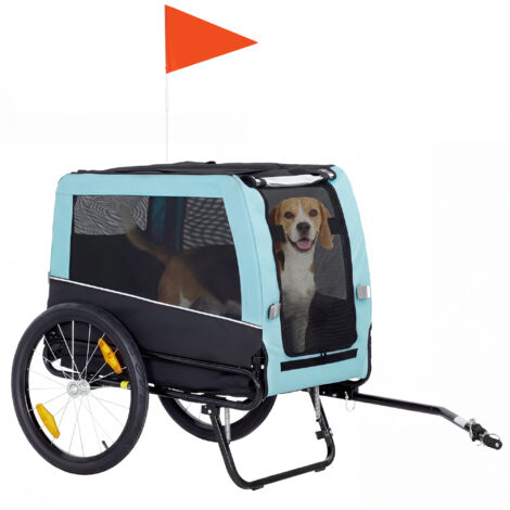 Remorque pliable pour chien jusqu'à 20 kg, avec attache et réflecteurs, dimensions 143x70x90 cm, bleu clair