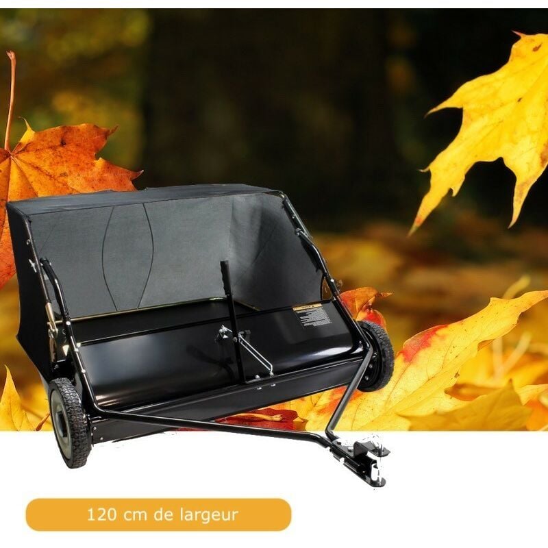 Remorque Ramasse Feuilles, Pelouse 120 cm Balayeuse Pour Tondeuse Auto Portée