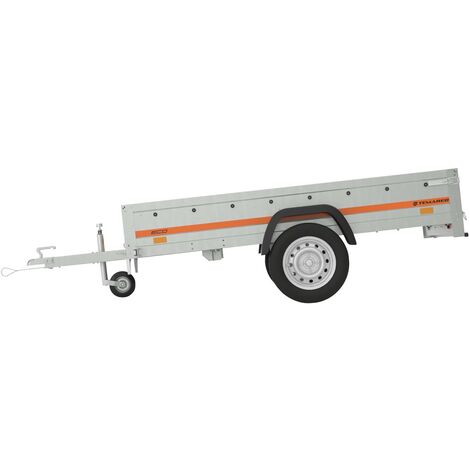 Remorque simple essieu 236 x 125 cm – PTAC 499 kg – Châssis acier 2,5 mm – Ridelle arrière ouvrante – Prête à l'emploi – Tema