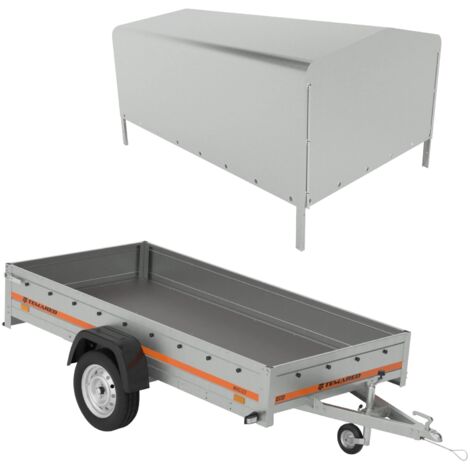 Remorque simple essieu 264x126 cm – Charge maximale 499 kg – PTAC 499 kg – Bâche haute 80 cm – Essieu AL-KO 750 kg – Tema
