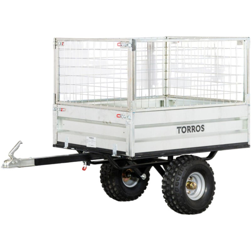 Torros - Remorque simple essieu 350kg benne galvanisée basculante 1200x850x300 mm + réhausses AHR350G