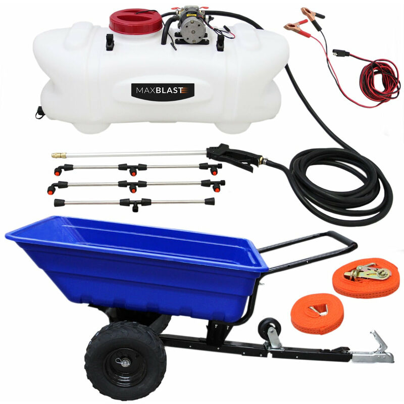 Monster Shop - Remorque Tout-Terrain 295kg & Pulvérisateur atv 12V 100L Ensemble Jardinage Complet - Idéal pour Toutes Tâches de Jardinage.