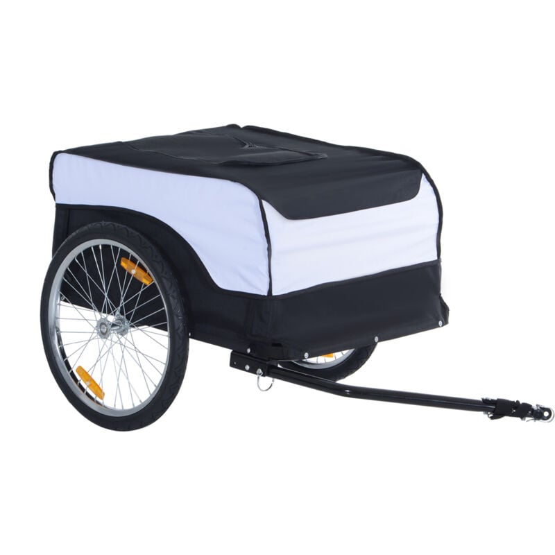 Homcom - Remorque vélo cargo - housse amovible, attelage inclus - charge max. 40 Kg - acier oxford noir blanc