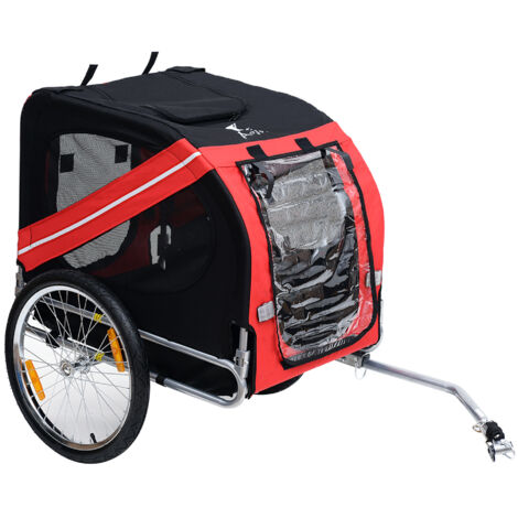 Remorque vélo chien 30 kg 130x73x90 cm rouge acier polyester imperméable 8 réflecteurs drapeau barre attelage inclus