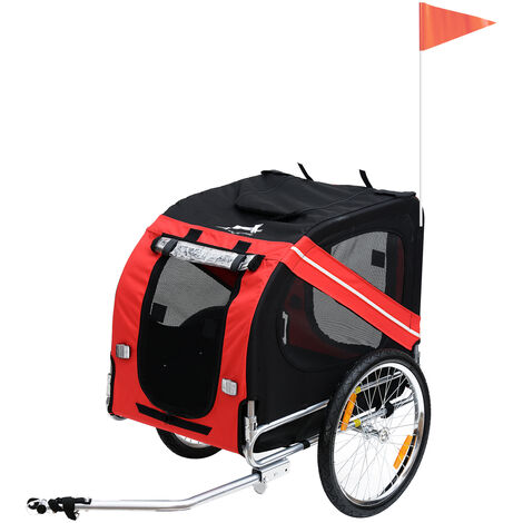 Remorque vélo pour chien animaux pliable 8 réflecteurs drapeau barre attelage inclus acier polyester imperméable max. 30 Kg 130L x 73l x 90H cm rouge