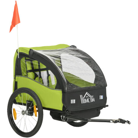 Remorque vélo pour enfants +18 mois avec ceinture de sécurité Système d’amortisseurs 140x88x90 cm Vert