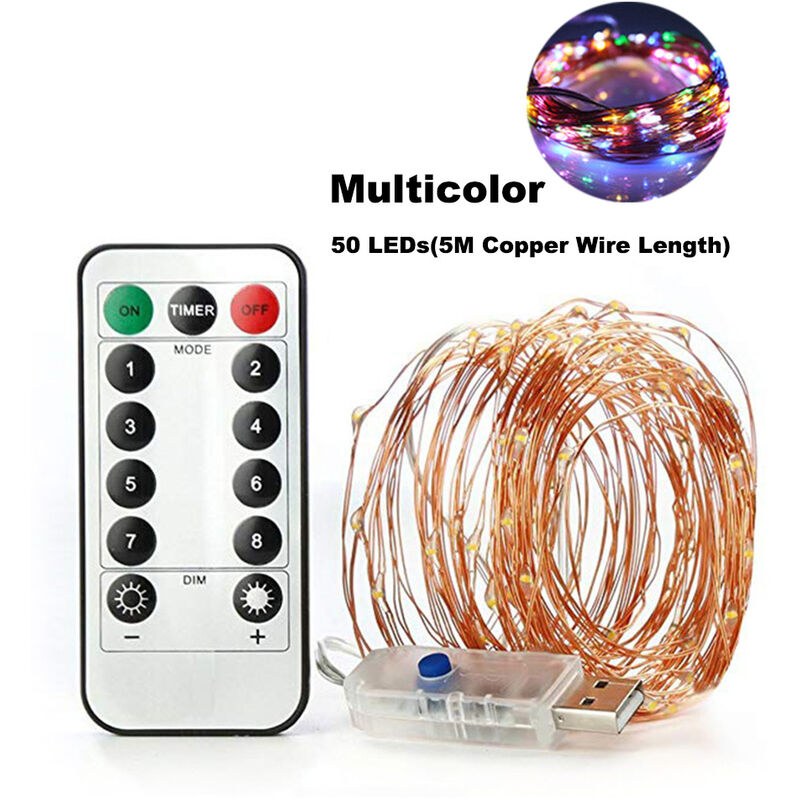 

Remotas 8 funciones cadenas de iluminacion LED tiene alambre de cobre, estrellas 5 metros, cuatro colores, ninguna bateria USB livree