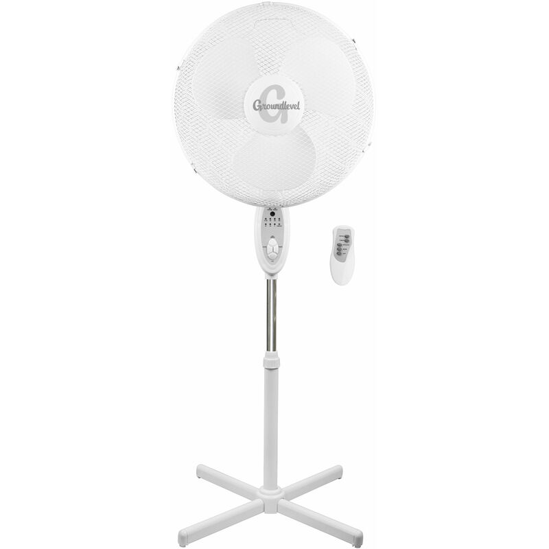 Groundlevel - Remote Control 16 Inch Stand up Fan with Oscillating head - White
