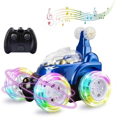 Remote Control Car RC Stunt Car Invincible 360°Rolling Twister with Colorful Lights & Music Switch Rechargeable Remote Control Car for Boys and Girls(Blue)