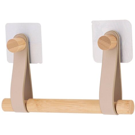 Removedor de rollo de papel higiénico de bambú + tiras de imitación de cuero en la etiqueta - bambú beige - Tendance